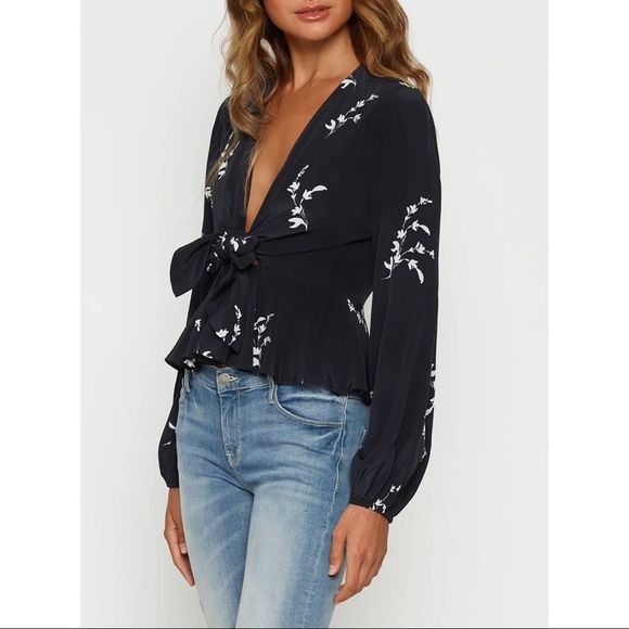 Luxe Deluxe 100% SILK Tie Front Blouse - Picture 3 of 7